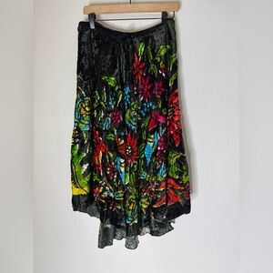 Nolita Black Crushed Velvet‎ Midi Skirt Colorful Floral Boho Flowy Size L